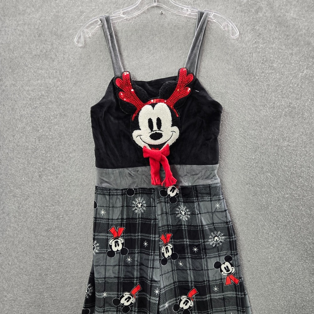 Disney Women Sleepwear Small Gray Plaid Juniors Velour Jumpsuit Mickey Mouse - Picture 10 of 10